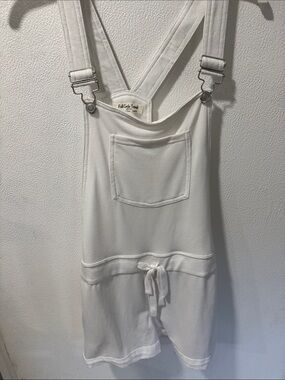 Full Circle Threads Women's White Overall Romper with Drawstring Waist